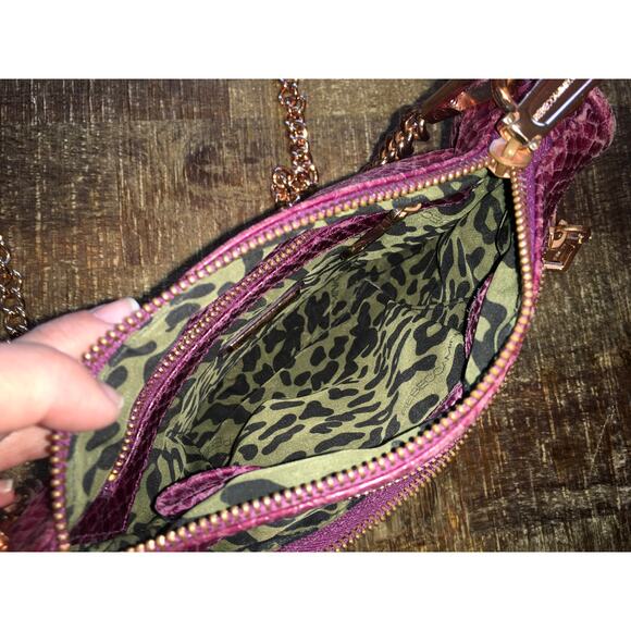 Rebecca Minkoff Mini 5 Zip crossbody purse handbag Bordeaux Red Leather Snake - Picture 8 of 9